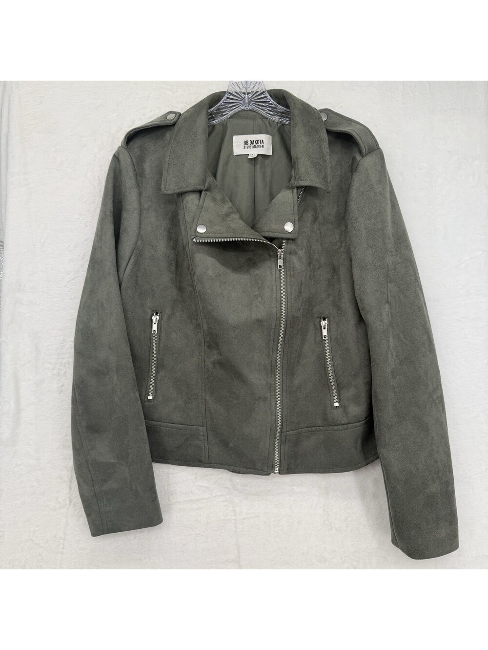 BB Dakota Steve Madden Moto Jacket XXL Faux Suede Olive Green Womens